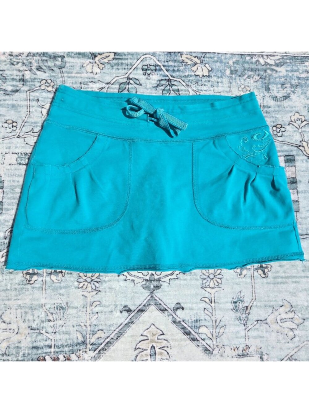 Vintage Y2K  Turquoise Teal Micro Mini Skirt Skort Size XS Low Rise 2000s